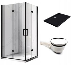 BPS-koupelny Obdélníkový sprchový kout KZ12B BL 100x80 černý/transparent + vanička ST03A BL černá