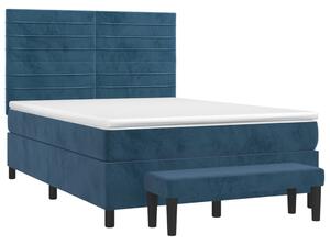 Box spring postel s matrací tmavě modrá 140x190 cm samet