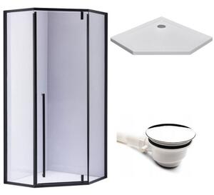 BPS-koupelny Pětiúhelníkový sprchový kout BS07B 90x90 černá/transparent + vanička ST07B WH bílá