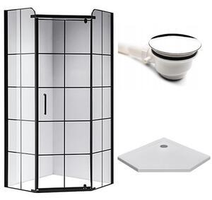 BPS-koupelny Pětiúhelníkový sprchový kout BS06B 90x90 černá/transparent + vanička ST07B WH bílá