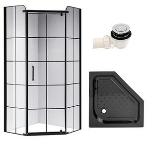 BPS-koupelny Pětiúhelníkový sprchový kout BS06B 90x90 černá/transparent + vanička SXL07B BL černá