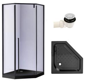 BPS-koupelny Pětiúhelníkový sprchový kout BS07B 90x90 černá/transparent + vanička SXL07B BL černá