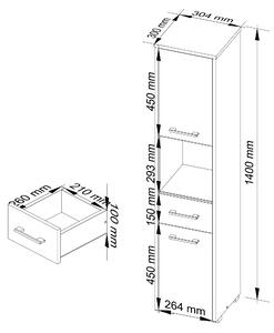 Designová koupelnová skříňka ASTRID2, bílá / černý lesk