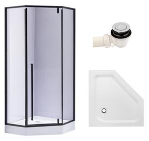 BPS-koupelny Pětiúhelníkový sprchový kout BS07C 100x100 černá/transparent + vanička SXL07C WH bílá