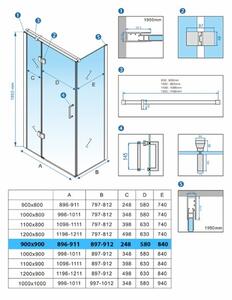 BPS-koupelny Čtvercový sprchový kout KZ90B 90x90 chrom/transparent + vanička RIKO BL černá