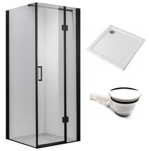 BPS-koupelny Čtvercový sprchový kout KZ1390A BL 80x80 černá/transparent + vanička ST02A WH bílá