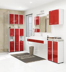 Závěsná koupelnová skříňka Farid TYP5 (bílá + červený lesk). 1069544
