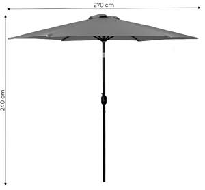 ModernHome Zahradní deštník s klikou, 6 žeber, šedý 270 cm