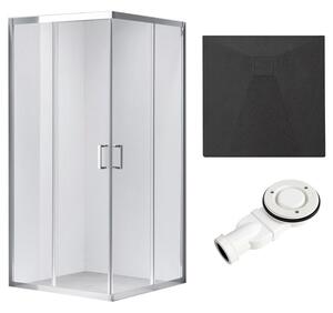 BPS-koupelny Čtvercový sprchový kout KZ102B 90x90 chrom/transparent + vanička RIKO BL černá