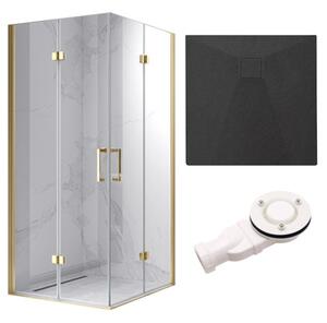 BPS-koupelny Čtvercový sprchový kout KZ08C GL 90x90 zlatý/transparent + vanička RIKO BL černá