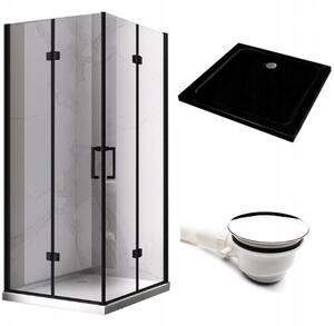 BPS-koupelny Čtvercový sprchový kout KZ08B BL 80x80 černá/transparent + vanička ST02A BL černá