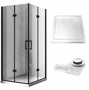 BPS-koupelny Čtvercový sprchový kout KZ08B BL 80x80 černá/transparent + vanička SXL02A WH bílá