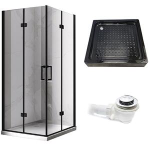 BPS-koupelny Čtvercový sprchový kout KZ08B BL 80x80 černá/transparent + vanička SXL02A BL černá