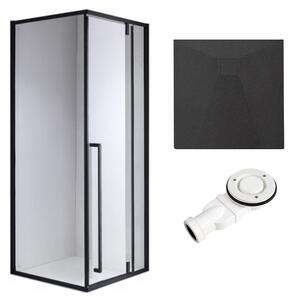 BPS-koupelny Čtvercový sprchový kout BS11B 90x90 černá/transparent + vanička RIKO 90 černá