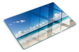 Krájecí prkénko skleněné Pláž s tyrkysovou vodou a mraky ddk-nr-wm-00007261