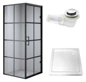 BPS-koupelny Čtvercový sprchový kout BS10A 80x80 černá/transparent + vanička SXL02A WH bílá