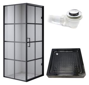 BPS-koupelny Čtvercový sprchový kout BS10A 80x80 černá/transparent + vanička SXL02A BL černá