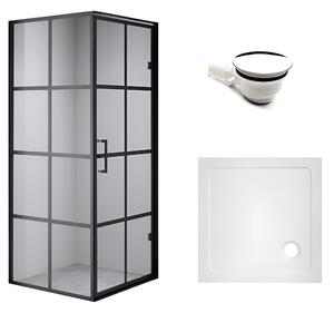 BPS-koupelny Čtvercový sprchový kout BS10A 80x80 černá/transparent + vanička ST02A WH bílá