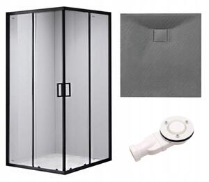 BPS-koupelny Čtvercový sprchový kout BL30B 90x90 černá/transparent + vanička RIKO šedá