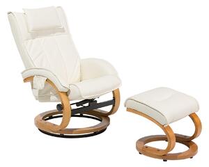 Béžová masážní židle s podnožkou s funkcí topení MAJESTIC