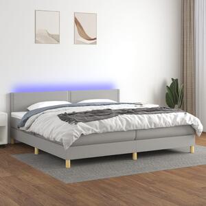 Box spring postel s matrací a LED světle šedá 200x200 cm textil 3133661
