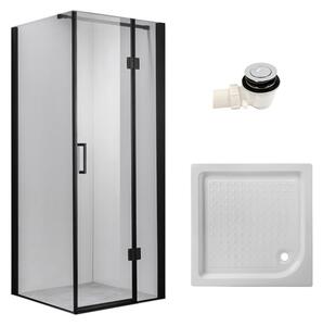BPS-koupelny Čtvercový sprchový kout KZ1390A BL 80x80 černá/transparent + vanička SXL02A WH bílá