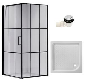 BPS-koupelny Čtvercový sprchový kout BS13B 90x90 černý/transparent + vanička SXL02B WH bílá