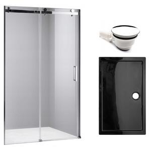 BPS-koupelny Posuvné sprchové dveře SH03D 120 chrom/transparent pro instalaci do niky + vanička ST06C 120x10 černá