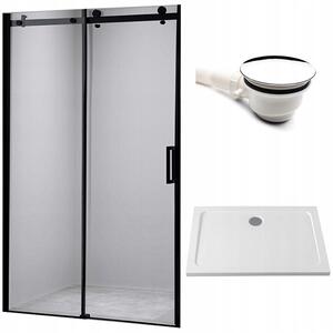 BPS-koupelny Posuvné sprchové dveře SH03C 110 černé/transparent pro instalaci do niky + vanička ST05D 110x70 bílá