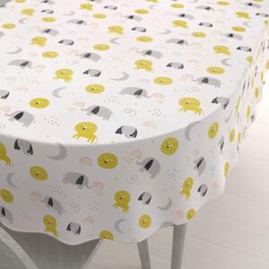 Biante Dětský bavlněný oválný ubrus Sandra SA-649 Sloni a lvi na bílém 50x100 cm
