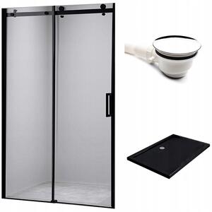 BPS-koupelny Posuvné sprchové dveře SH03C 110 černé/transparent pro instalaci do niky + vanička ST03B 110x80 černá