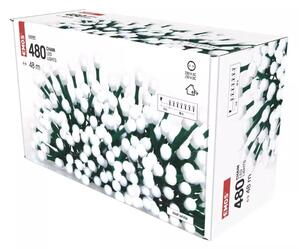 Emos D5AC05 vánoční řetěz Cherry - kuličky 8m 9W | 480LED | IP44 - časovač, studená bílá, zelená
