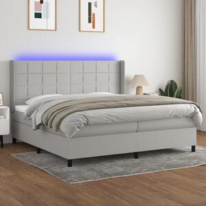 Box spring postel s matrací a LED světle šedá 200x200 cm textil 3138341