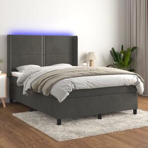 Box spring postel s matrací a LED tmavě šedá 140x200 cm samet 3139506