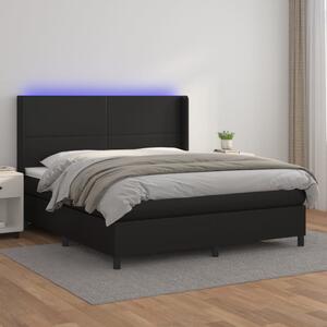 Box spring postel s matrací a LED černá 160x200 cm umělá kůže 3139271