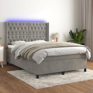 Box spring postel s matrací a LED světle šedá 140x190 cm samet 3139739
