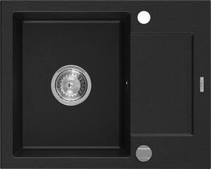 Mexen Enzo 1-miskový granitový dřez s krátkým odkapávačem 576 x 465 mm, Černá - 6506571005-77