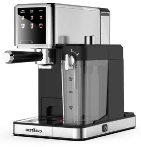 Pákový espresso kávovar s napěňovačem mléka BestBerg BBCF-2032 / 1350 W / 1,2 l / 20 bar / stříbrná/černá