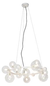 Art Deco závěsná lampa bílá s čirým sklem 12 světel - David