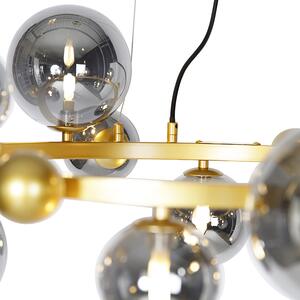Art Deco závěsná lampa zlatá s kouřovým sklem 12 světel - David