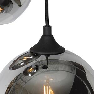 Art Deco závěsná lampa černá s kouřovým sklem 3 světla - Wallace