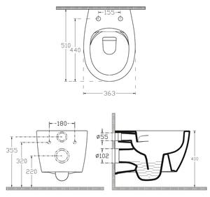 , SENTIMENTI závěsná WC mísa, Rimless, 36x51cm, bílá, 10AR02012