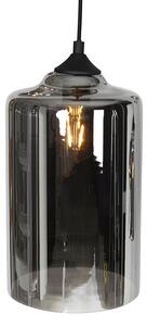 Art deco závěsná lampa černá s kouřovým sklem 6 světel - Wallace