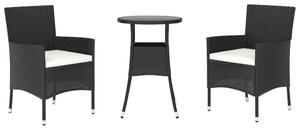 3dílný zahradní bistro set s poduškami černý polyratan