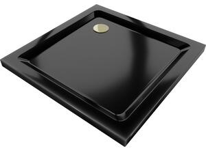 Mexen SLIM - Čtvercová sprchová vanička 80x80x5cm + zlatý sifon, černá, 40708080G