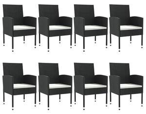 9dílný zahradní jídelní set černý polyratan a ocel