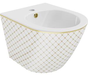 Mexen Lena závěsný bidet, Bílá/Zlatá vzor káro - 35224809