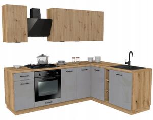 Kuchyňská sada Rohová kuchyně 240/180 Šedý lesk a dub Artisan s pracovní deskou