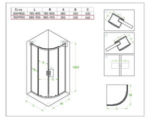 BPS-koupelny Čtvrtkruhový sprchový kout KZ94C 100x100 cm chrom/transparent + vanička SXL01A černá