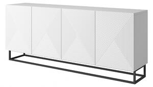 Komoda Asha 200 cm - bílý mat / černý kovový podstavec